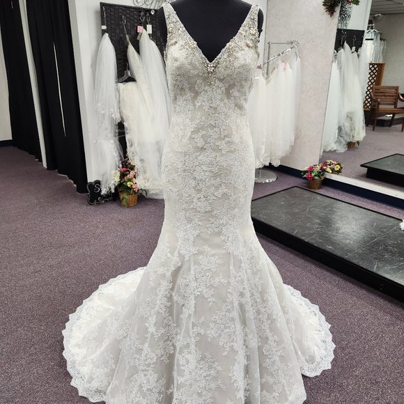 Camille 8737 Ivory/Taupe Size 10 lace Bridal Gown/Wedding Dress